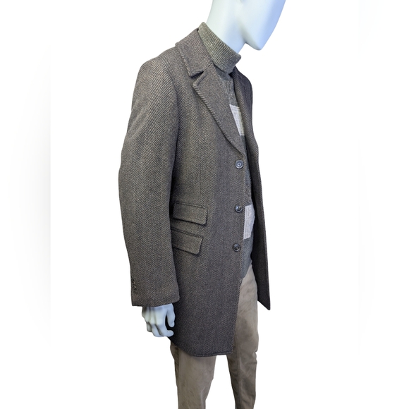 Wool Cashmere Herringbone Overcoat, Black & Brown, Weather Report, Size 38R / M - Picture 5 of 13